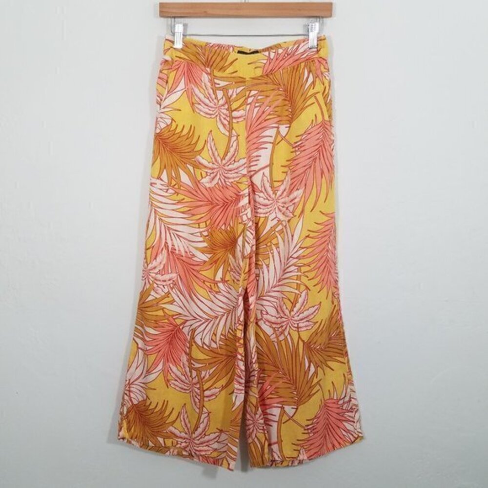 Tahari 100% Linen Pull-On Wide Leg Cropped Pants Size S
